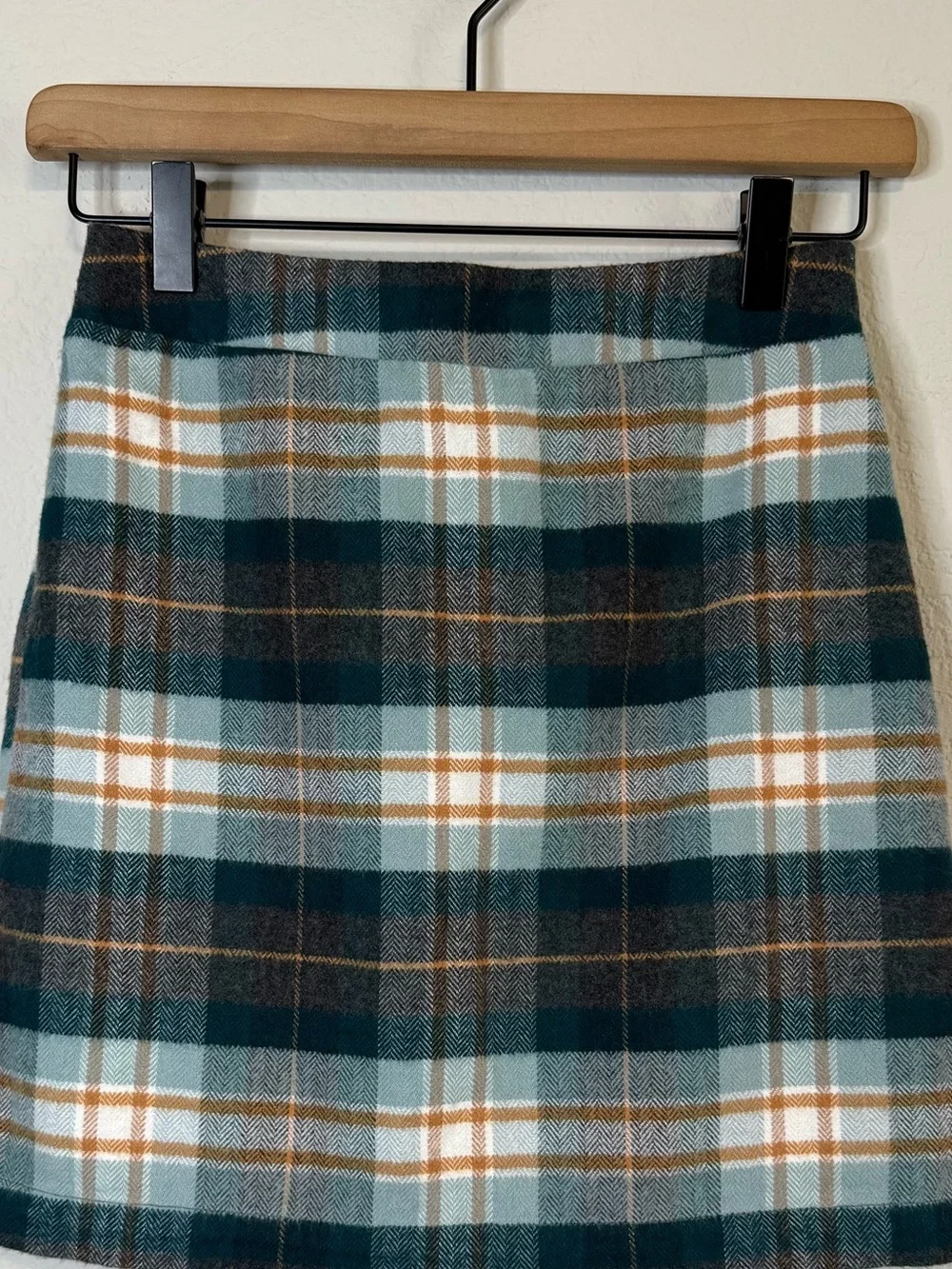 American Eagle Green Flannel Plaid Pull On Mini Skirt Academia Y2K Size XS
